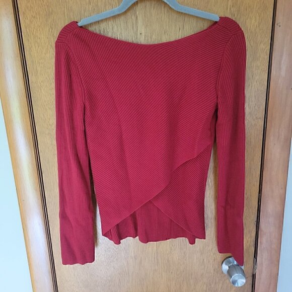 Babaton Red Wool Blend Rib Cross-Back Sweater XS | Holiday Party Statement Knit - Picture 2 of 3